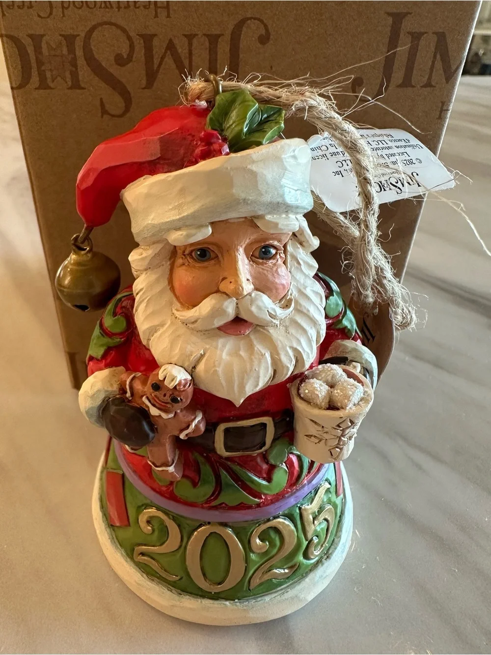Jim Shore Red, Green & White 2025 Santa Bell Ornament